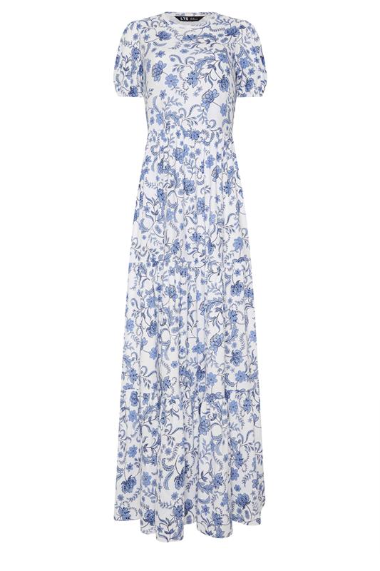 LTS Tall Women's White & Blue Floral Tiered Cotton Maxi Dress | Long Tall Sally 5