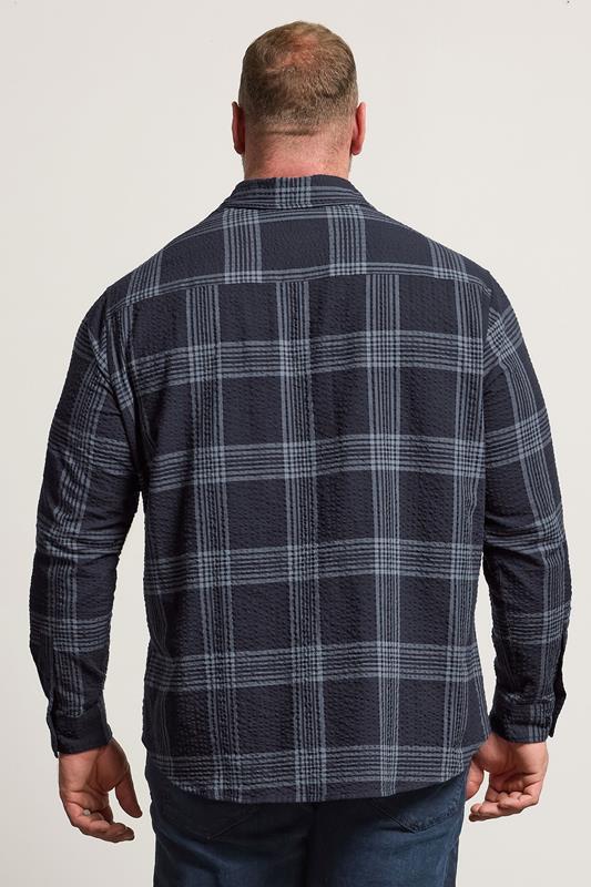 BadRhino Big & Tall Navy Blue Textured Checked Shirt | BadRhino 2