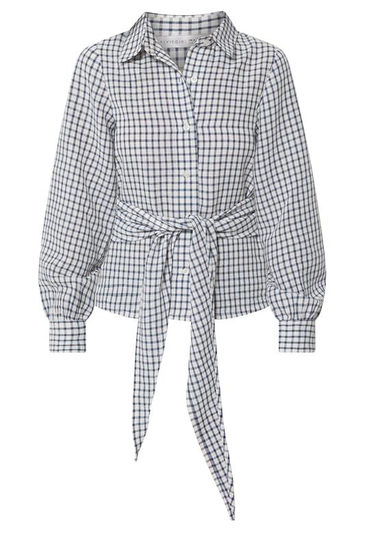 PixieGirl Petite Women’s Navy Blue Check Cotton Bandana Shirt | PixieGirl 5
