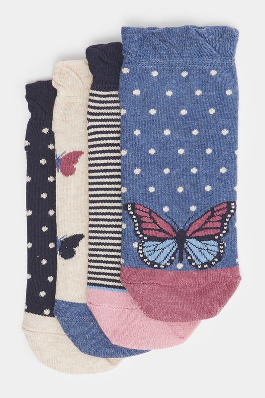YOURSET 4 PACK Curve Blue Butterfly Print Ankle Socks