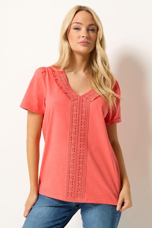  M&Co Coral Short Sleeve Frill Cotton Blouse