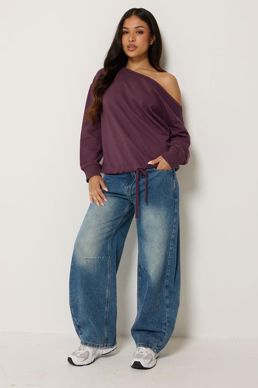 PixieGirl Petite Purple Plum Off Shoulder Sweatshirt | PixieGirl 1