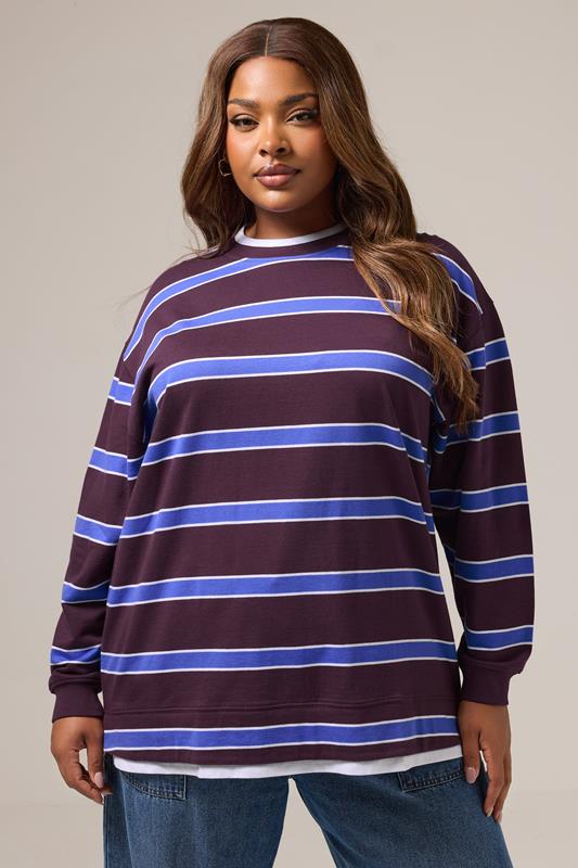 YOURS Curve Purple Stripe 2-In-1 Sweatshirt
