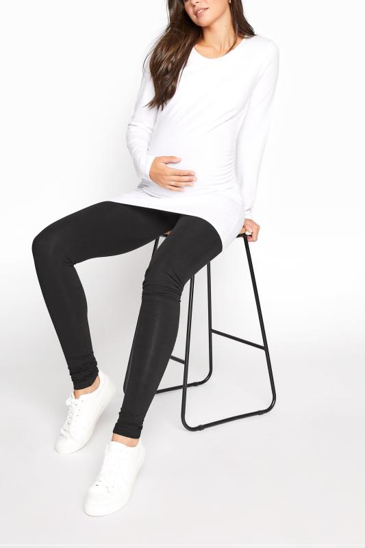 LTS Tall Women's Maternity Black Cotton Stretch Leggings | Long Tall Sally 1