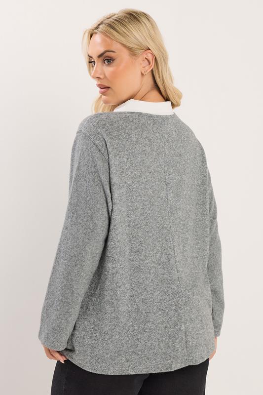 YOURS Plus Size Grey Long Sleeve Rugby Collar Top | Yours Clothing 4