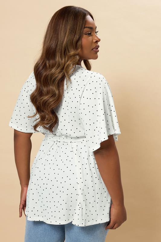 YOURS Plus Size White Ditsy Polka Dot Print Wrap Top | Yours Clothing 4