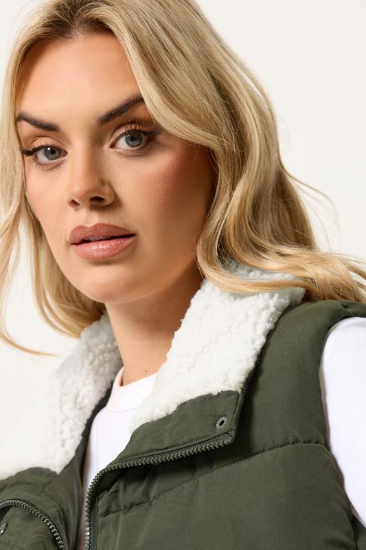 YOURS Plus Size Khaki Green Padded Gilet | Yours Clothing 6