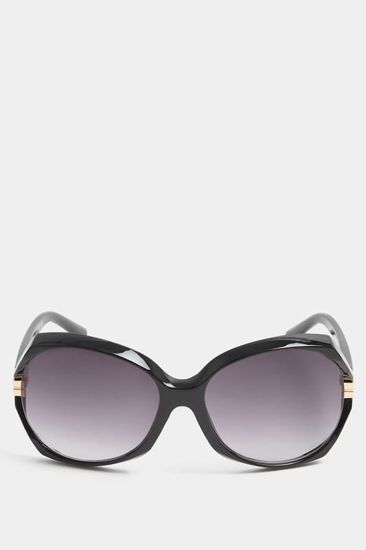 Black Metallic Arm Oversized Sunglasses | Yours Clothing 2