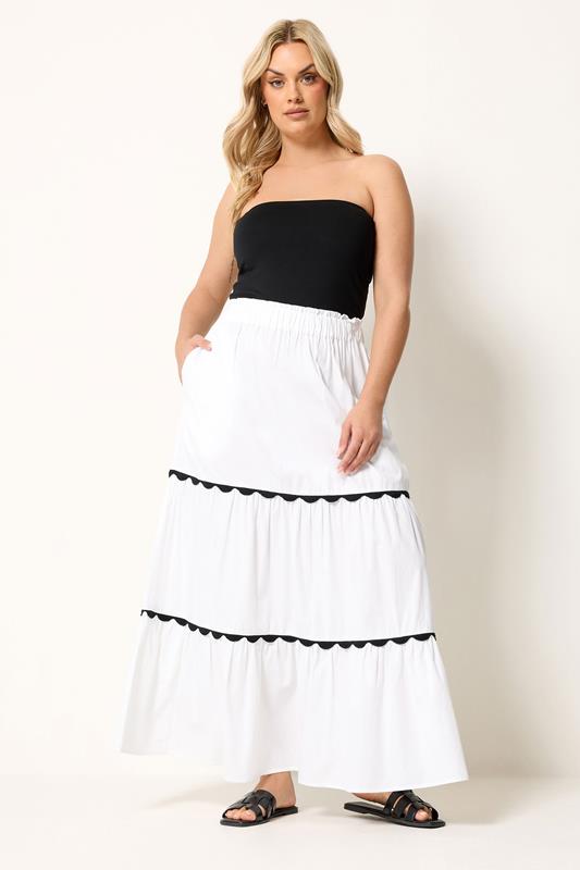 YOURS Plus Size White Scallop Trim Maxi Skirt | Yours Clothing 1