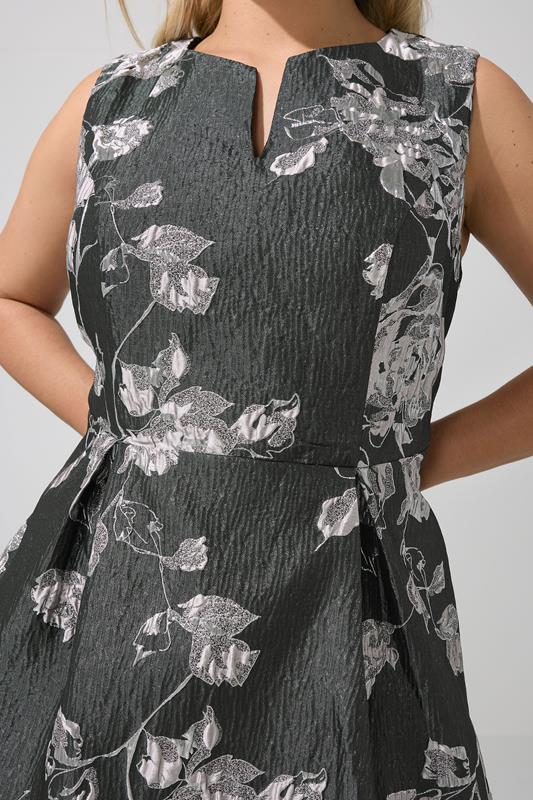 YOURS LONDON Plus Size Black Floral Premium Satin Jacquard Midi Dress | Yours Clothing 4