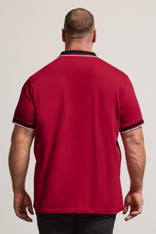 BadRhino Big & Tall Red Contrast Tipped Detail Polo Shirt | BadRhino 2