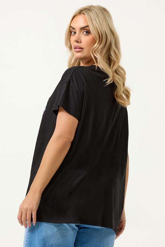 YOURS Plus Size Black Daisy Heart T-Shirt | Yours Clothing 2