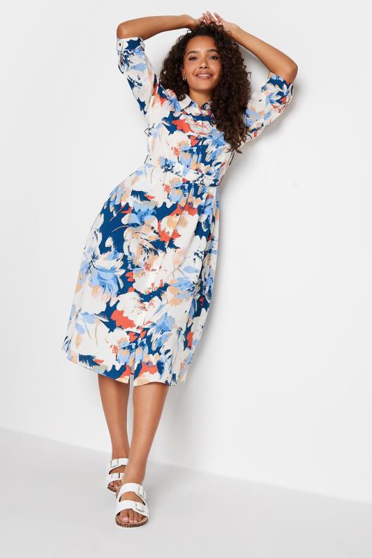 M&Co White & Blue Floral Print Button Through Shirt Dress | M&Co 2