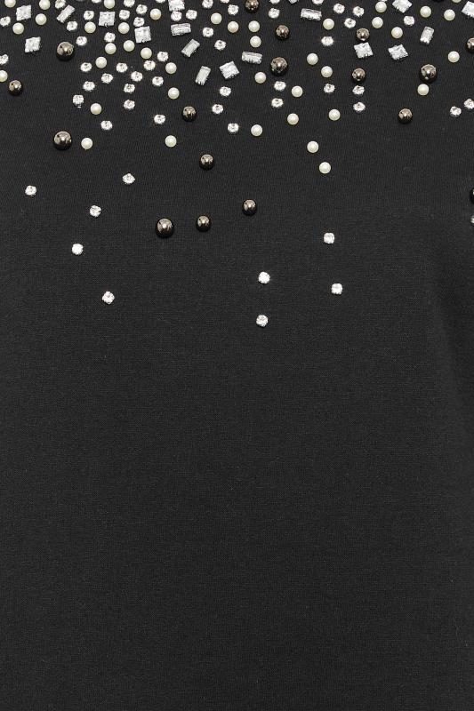 YOURS LUXURY Curve Black Diamante & Pearl Embellished Soft Touch Sweatshirt | Yours Clothing 1