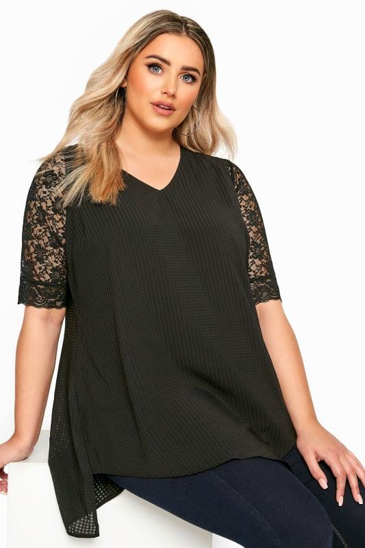 Black Lace Front Fastening Armwear Top | Yours Clothing 4