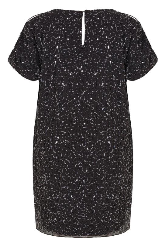 Plus Size LUXE Curve Black Sequin Hand Embellished Cold Shoulder Cape Dress | Yours Clothing 7
