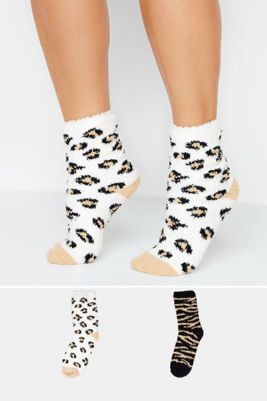 Plus Size  YOURS 2 PACK Black & White Animal Print Cosy Ankle Socks
