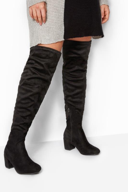 Wide Fit Boots Yours Black Faux Suede Over The Knee Boots In Wide E Fit & Extra Wide EEE Fit