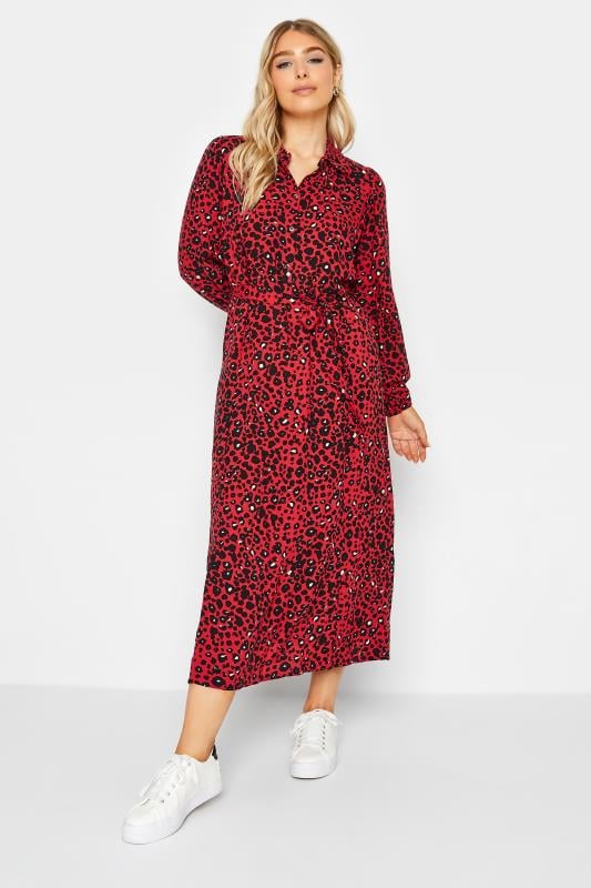 Women's  M&Co Red Leopard Print Midaxi Shirt Dress