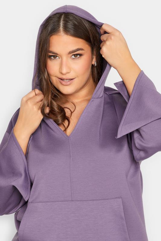 YOURS LUXURY Plus Size Purple V-Neck Jersey Hoodie | Yours Clothing  4