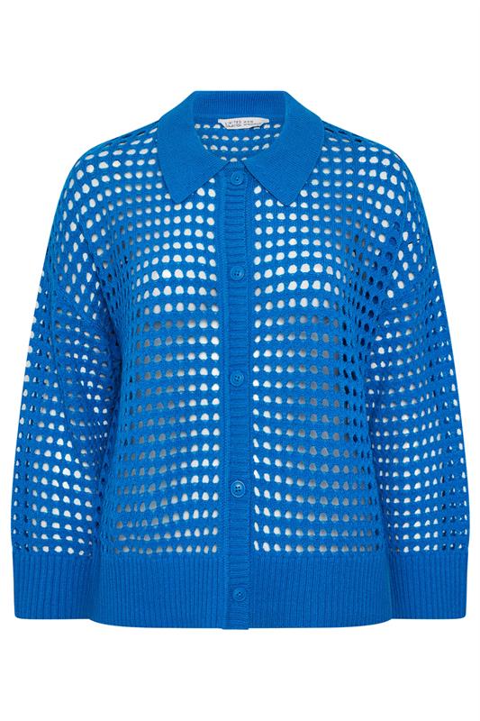LIMITED COLLECTION Plus Size Blue Crochet Knit Long Sleeve Shirt | Yours Clothing 5