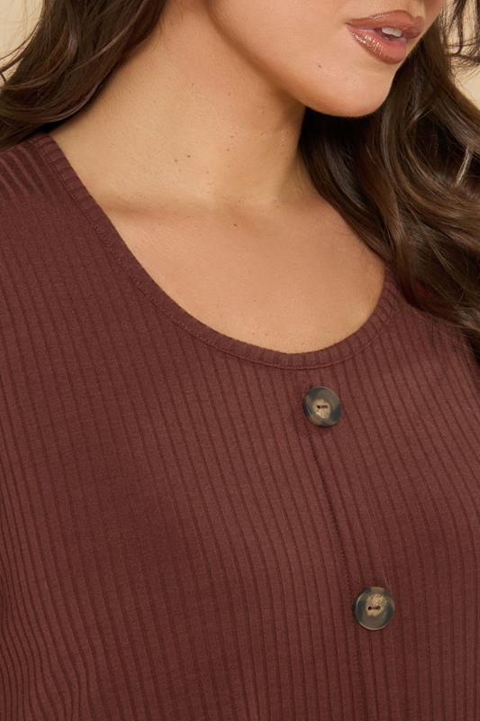 YOURS Plus Size Rust Orange Button Front Ribbed Swing Top | Yours Clothing 4
