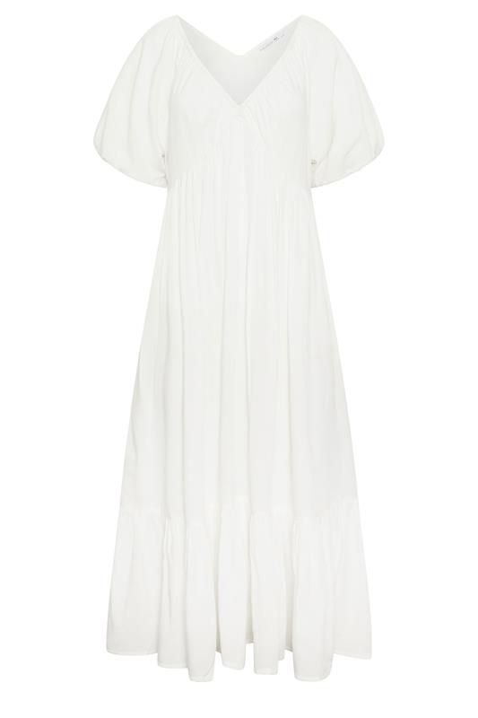 PixieGirl Petite Women's White Puff Sleeve Maxi Dress | PixieGirl 5