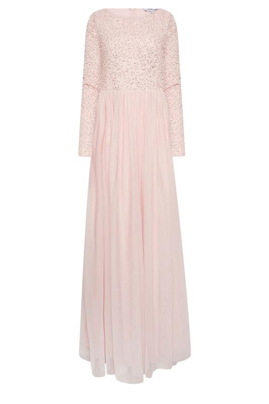 LTS Tall Blush Pink Long Sleeve Sequin Hand Embellished Maxi Dress 6