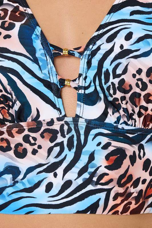 YOURS Plus Size Blue & Orange Animal Plunge Bikini Top | Yours Clothing 7