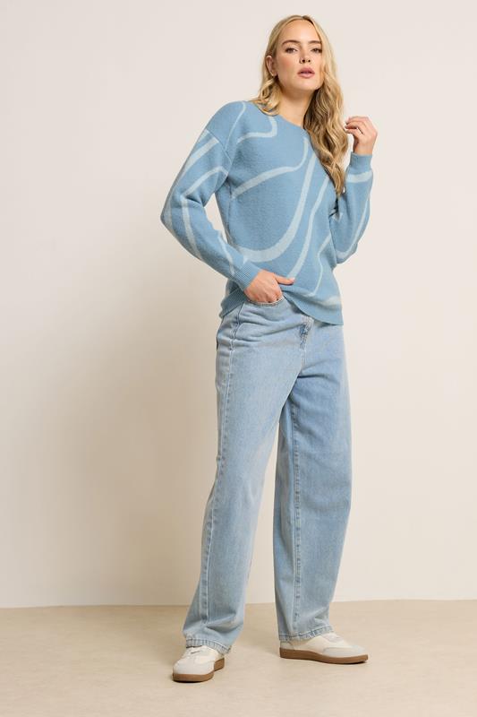 LTS Tall Light Blue Abstract Knitted Jumper | Long Tall Sally 1