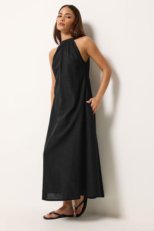 PixieGirl Petite Women's Black Linen Halter Neck Maxi Dress | PixieGirl 1