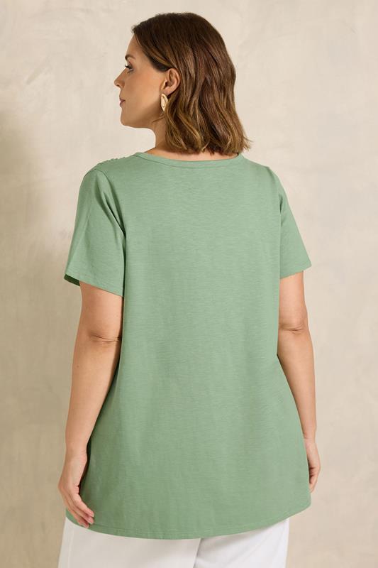 EVANS Plus Size Sage Green Short Sleeve Cotton Henley Top | Evans 1