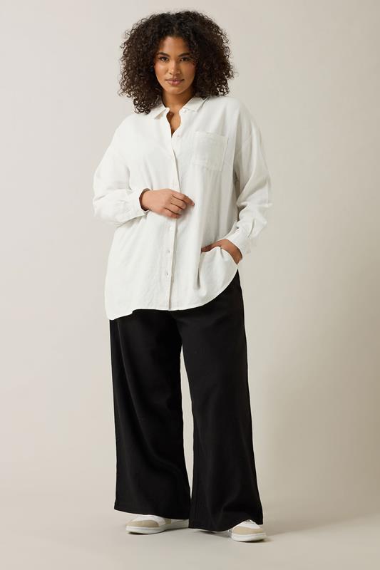 EVANS Plus Size White Long Sleeve Premium Linen Shirt | Evans 2