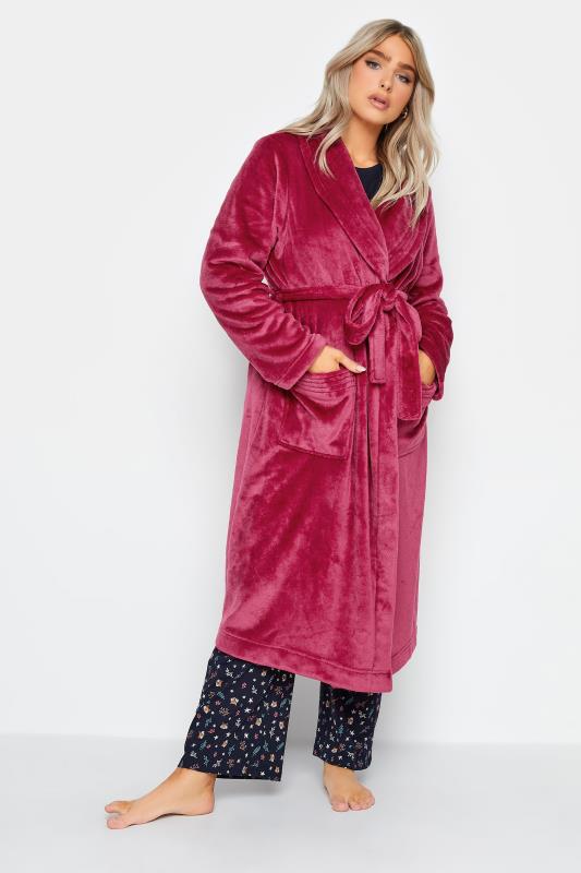 Women's  M&Co Berry Red Soft Touch Shawl Collar Dressing Gown