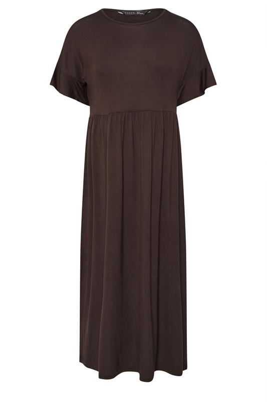 PixieGirl Petite Women's Brown Frill Sleeve Smock Midi Dress | PixieGirl 5