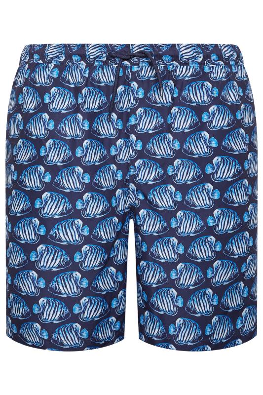 BadRhino Big & Tall Navy Blue Fish Print Swim Shorts | BadRhino  4