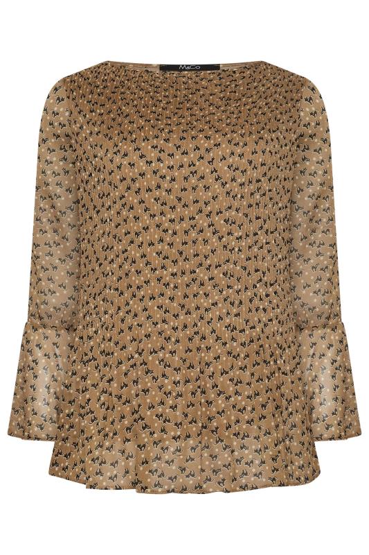 M&Co Brown Cat Print Pleated Blouse | M&Co 6