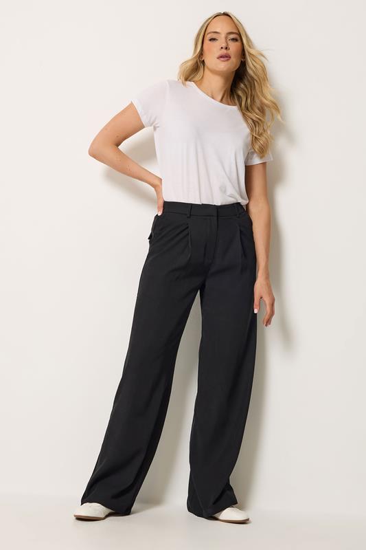 LTS Tall Women's Black Pleated Wide Leg Trousers | Long Tall Sally 1