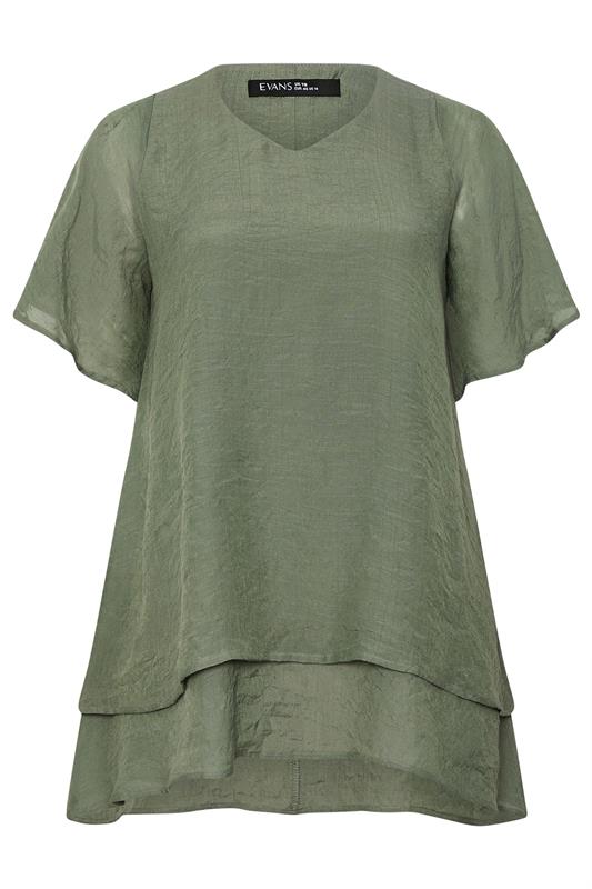 EVANS Plus Size Khaki Green Double Layer Top | Evans 7