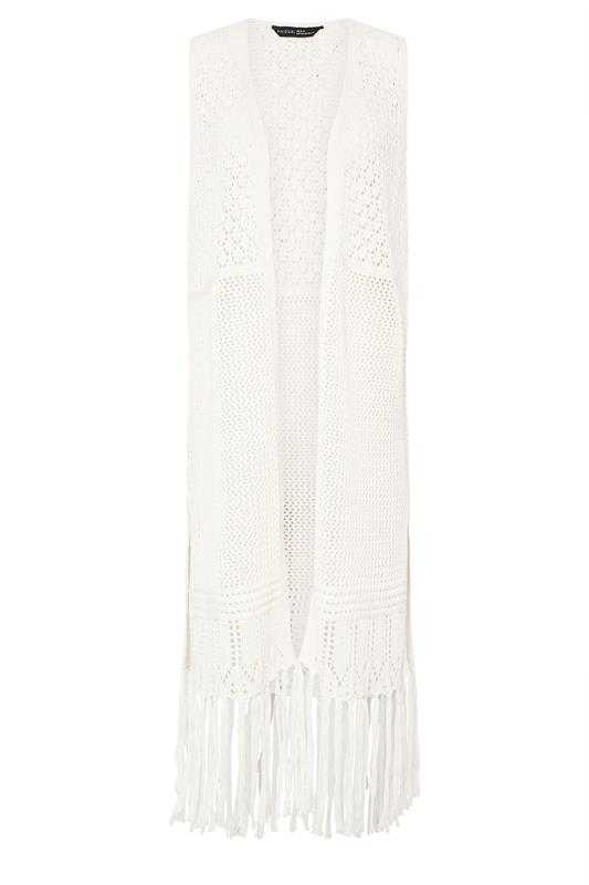 PixieGirl Petite Women's Ivory White Crochet Longline Waistcoat | PixieGirl 5