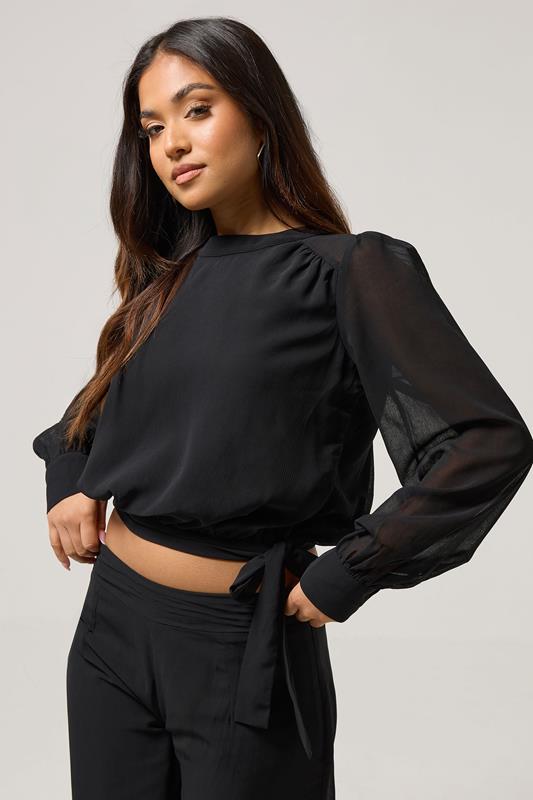PixieGirl Petite Women's Black Chiffon Side Tie Blouse | PixieGirl 1