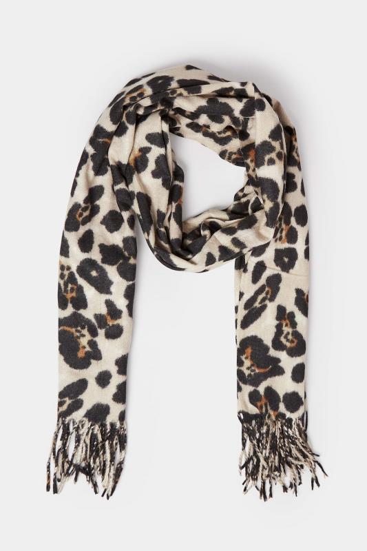 Beige Brown Leopard Print Tassel Scarf | Yours Clothing 2