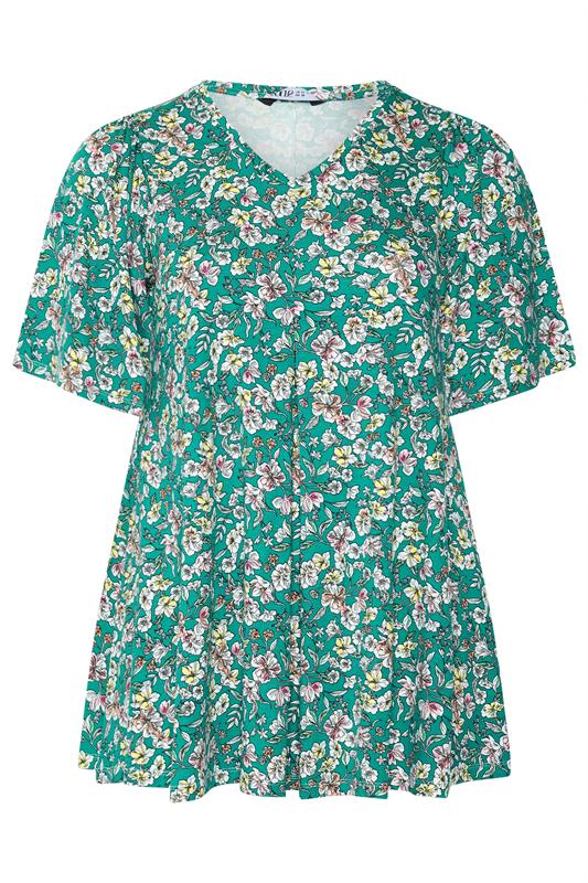 YOURS Plus Size Green Floral Pleat Front Top | Yours Clothing 5