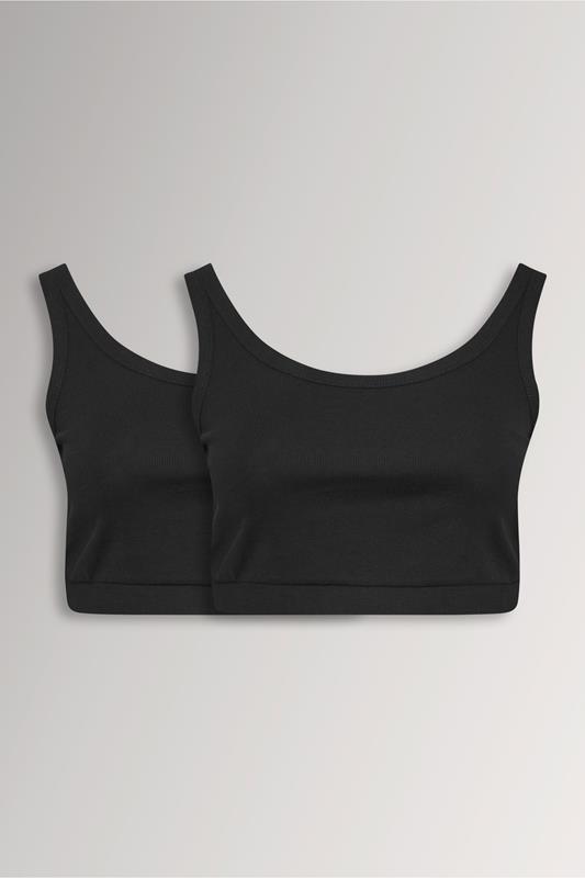 YOURSET Curve 2 PACK Black Ribbed Crop Tops