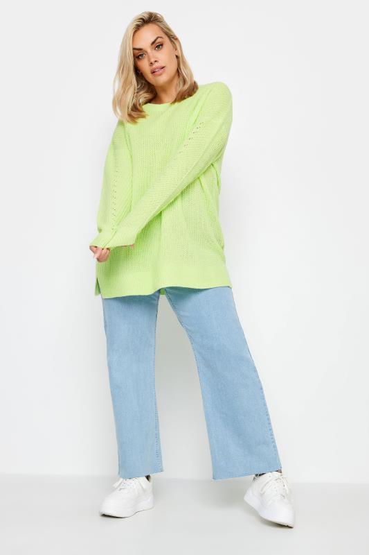 YOURS Plus Size Lime Green Ribbed Knit Jumper | Yours Clothing 3