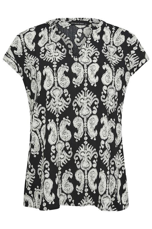 EVANS Plus Size Black Abstract Print Frill Neck Blouse | Evans 5