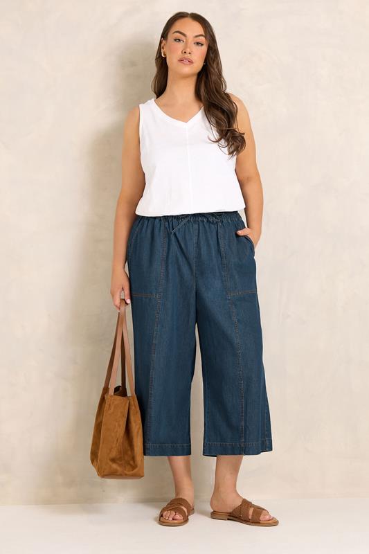EVANS Plus Size Indigo Cotton Denim Crop Trouser | Evans 1