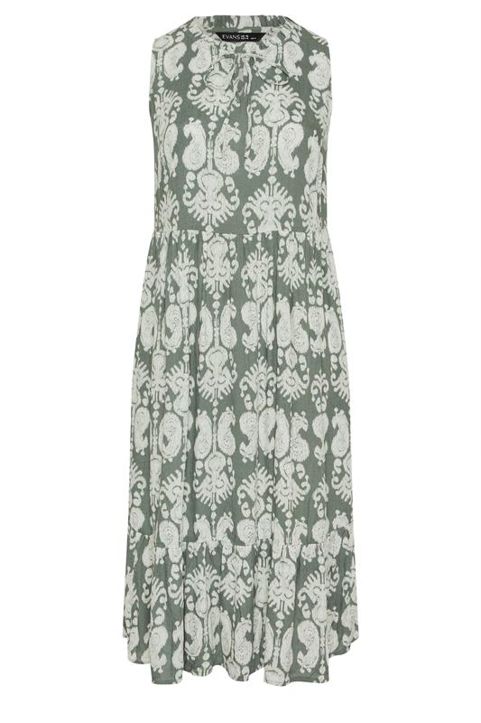 EVANS Plus Size Green Abstract Print Tie Neck Maxi Dress | Evans 6