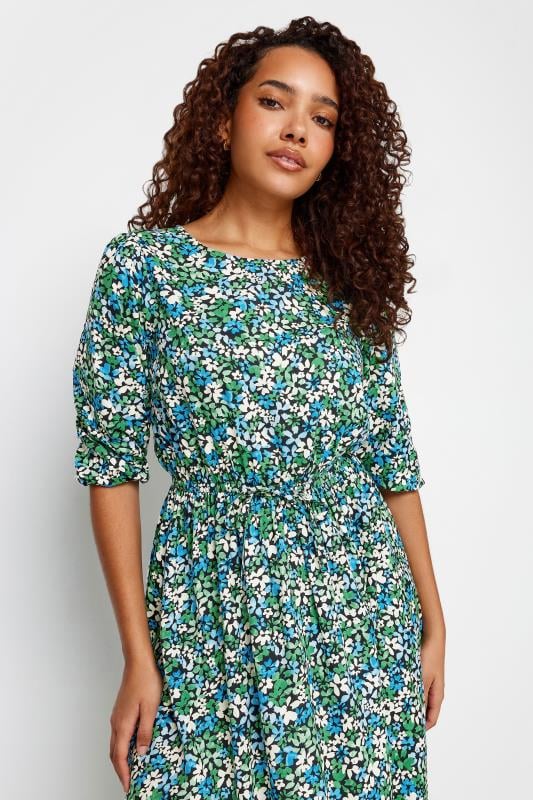 M&Co Green Floral Shirred Waist Long Sleeve Midi Dress | M&Co 4