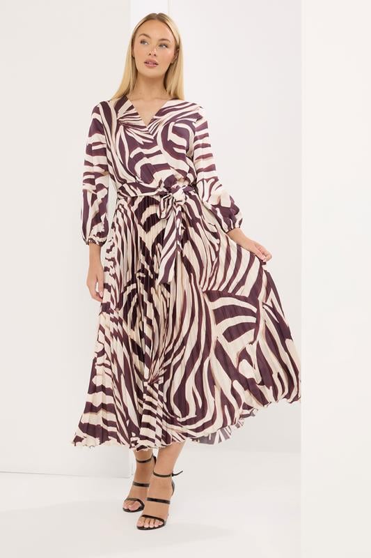 STAR Brown Zebra Pleated Dress